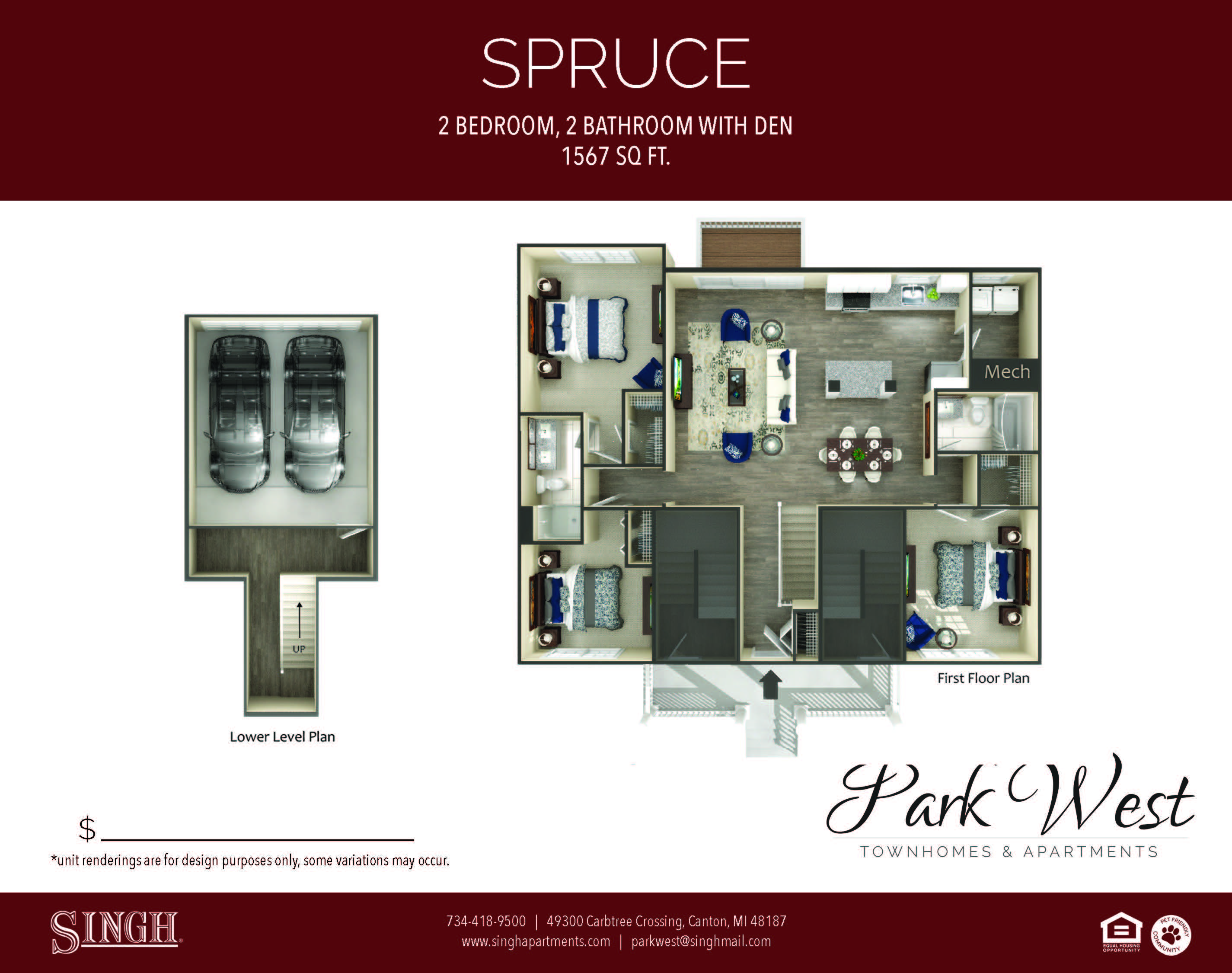 Spruce  Floor Plan at Park West, Michigan